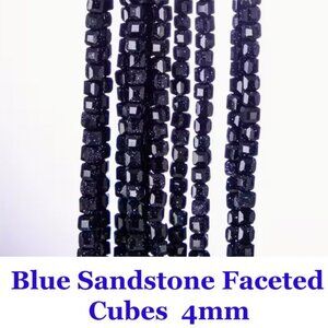 Blue Sandstone Square 4mm cubes 15" Strand